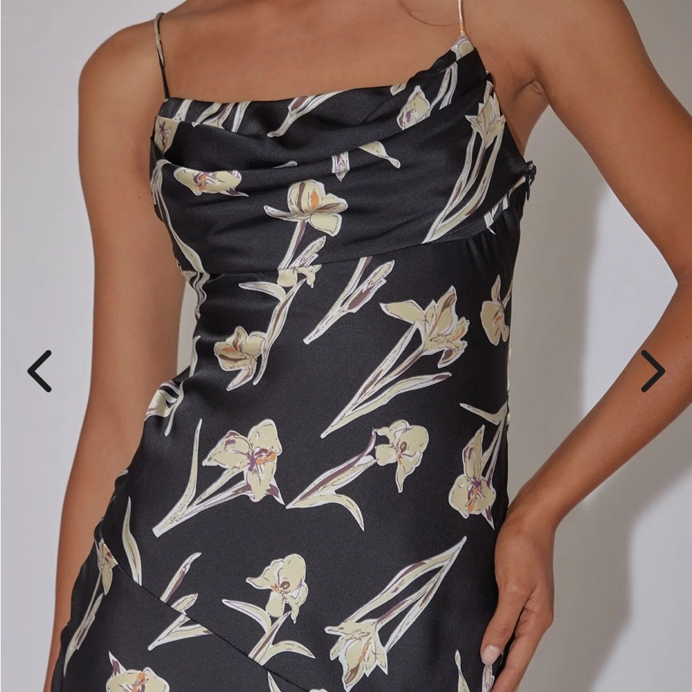 Selfie Leslie black Cream Slip Dress Cowl Neck Spaghetti Strap